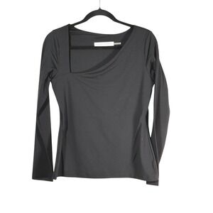 Susana Monaco Black Asymmetrical Neckline Long Sleeve Top womens Sz L whimsigoth